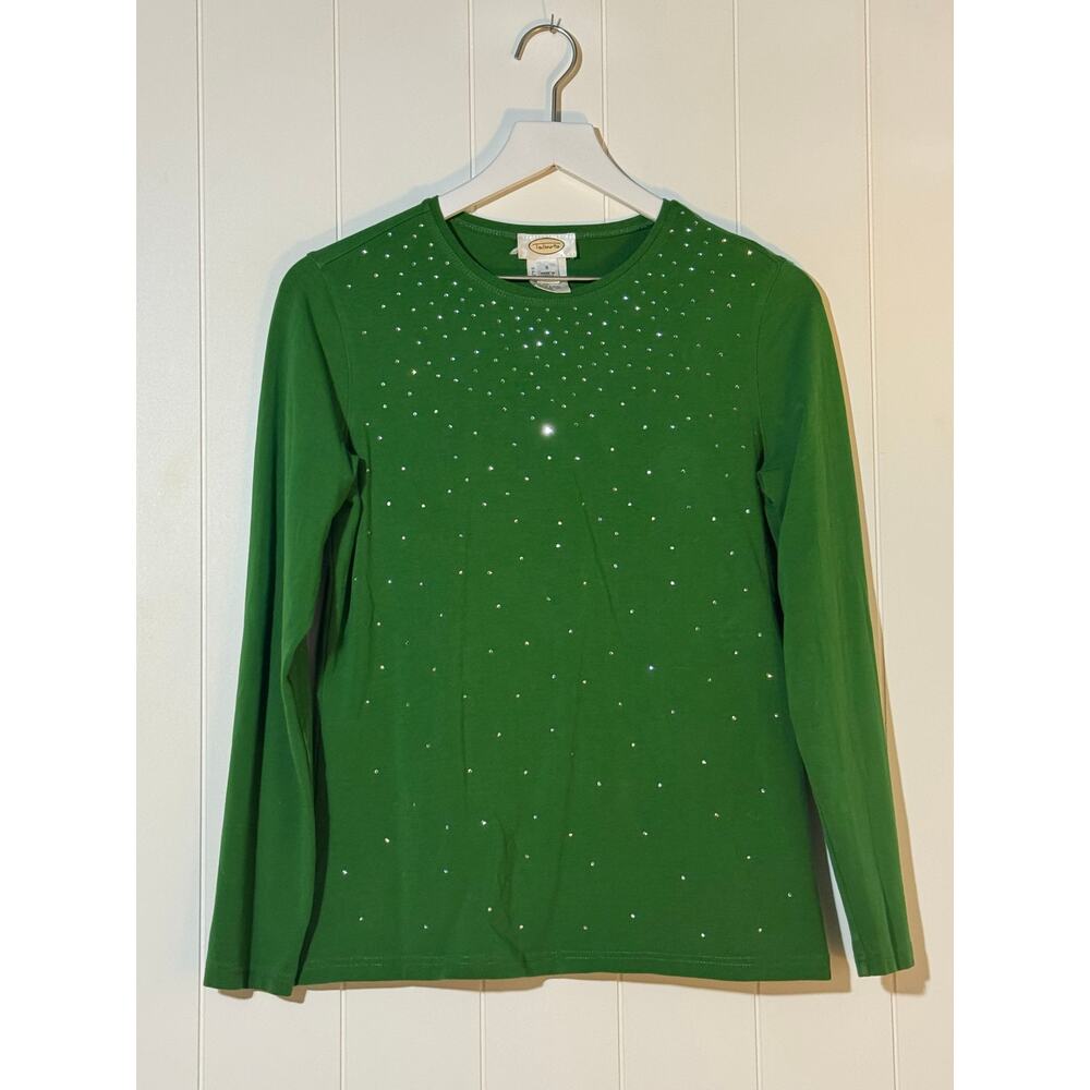 Talbots · Small · T-Shirt Long Sleeve · Rhinestone Embellished · Green